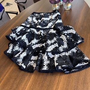 Alexis Black and White Floral Lace A-Line Skirt